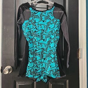 Weissman NWOT child XXL gorgeous green and black biketard costume jazz tap solo